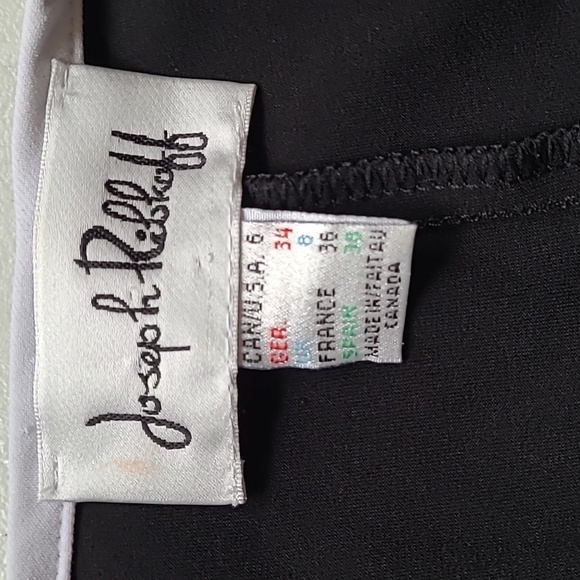 Joseph Ribkoff Black with White Trim Midi Dress Short Sleeve Belt Detail Size 6 - Picture 7 of 10